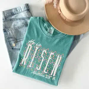 Comfort Colors He Is Risen Easter Shirt, Floral Easter Tshirt, Jesus Easter Shirt, Easter Shirt For Women, Easter Gift, Christian Gift - LORA ATCHER