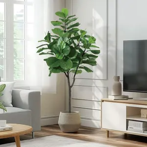 6ft Silk Fabric Fiddle Leaf Fig Tree - Decorative Waterproofed Flame-Safe Potted Ficus Lyrata Tropical Faux Plant with Dried Moss, Indoor Decor, Ideal Housewarming Gift, Securely Shipped
