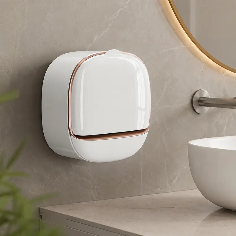Acrylic Bar Soap Container - Wall-Mounted Bathroom Soap Dish with Drainage, Compact Oval Punch-Free Waterproof Flip-Lid Shower Holder with Drain Tray for Dry Storage, Featuring Contemporary Aesthetics, Durable Build, Dust-Resistant Protection
