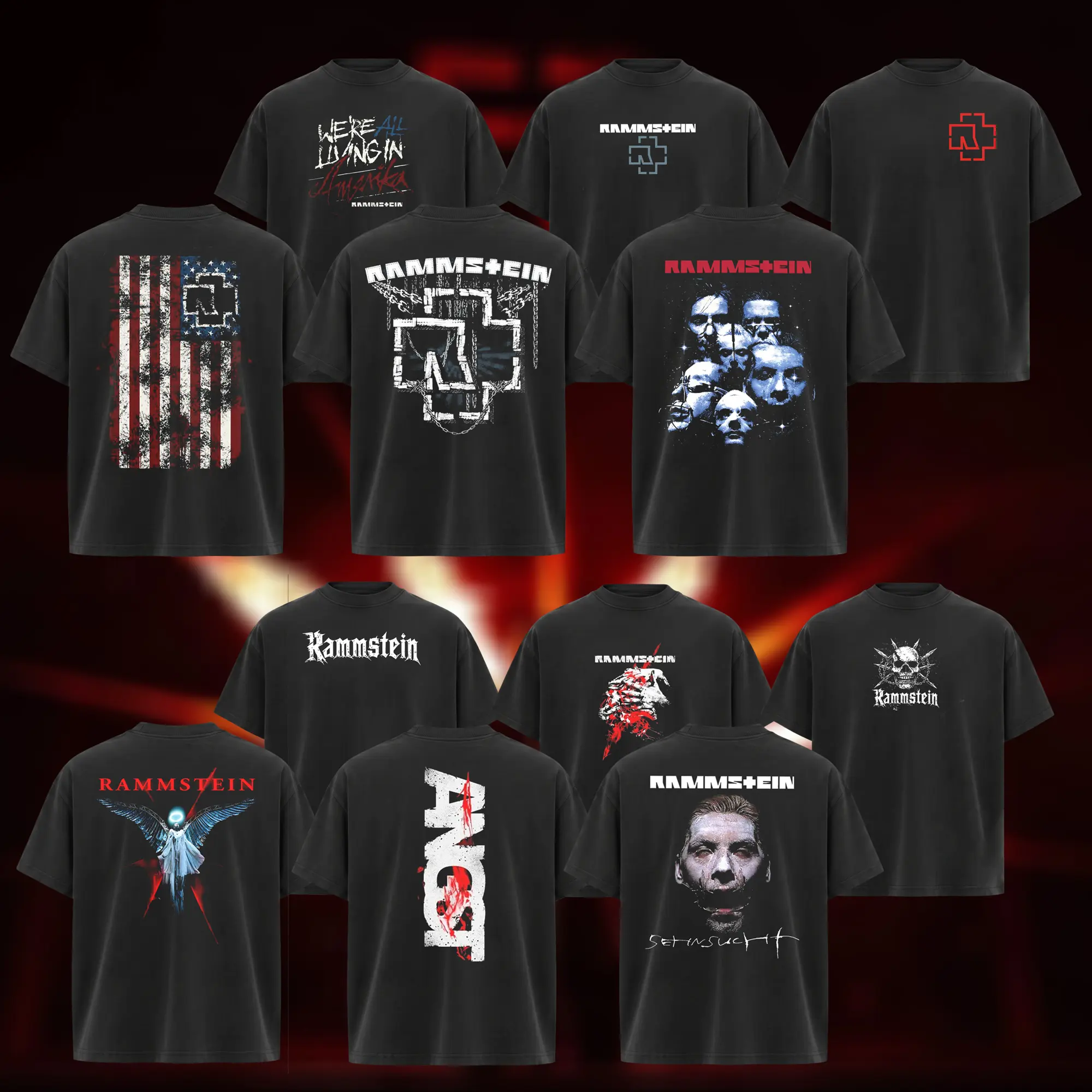 [COLLECTION] Rammstein Band T-Shirt , Retro Nu Metal Graphic Tee , Unisex Streetwear Gift for Alternative Rock Fans Menswear Menswear Casual Top Crewneck Classic,Men's Cotton Short-Sleeve