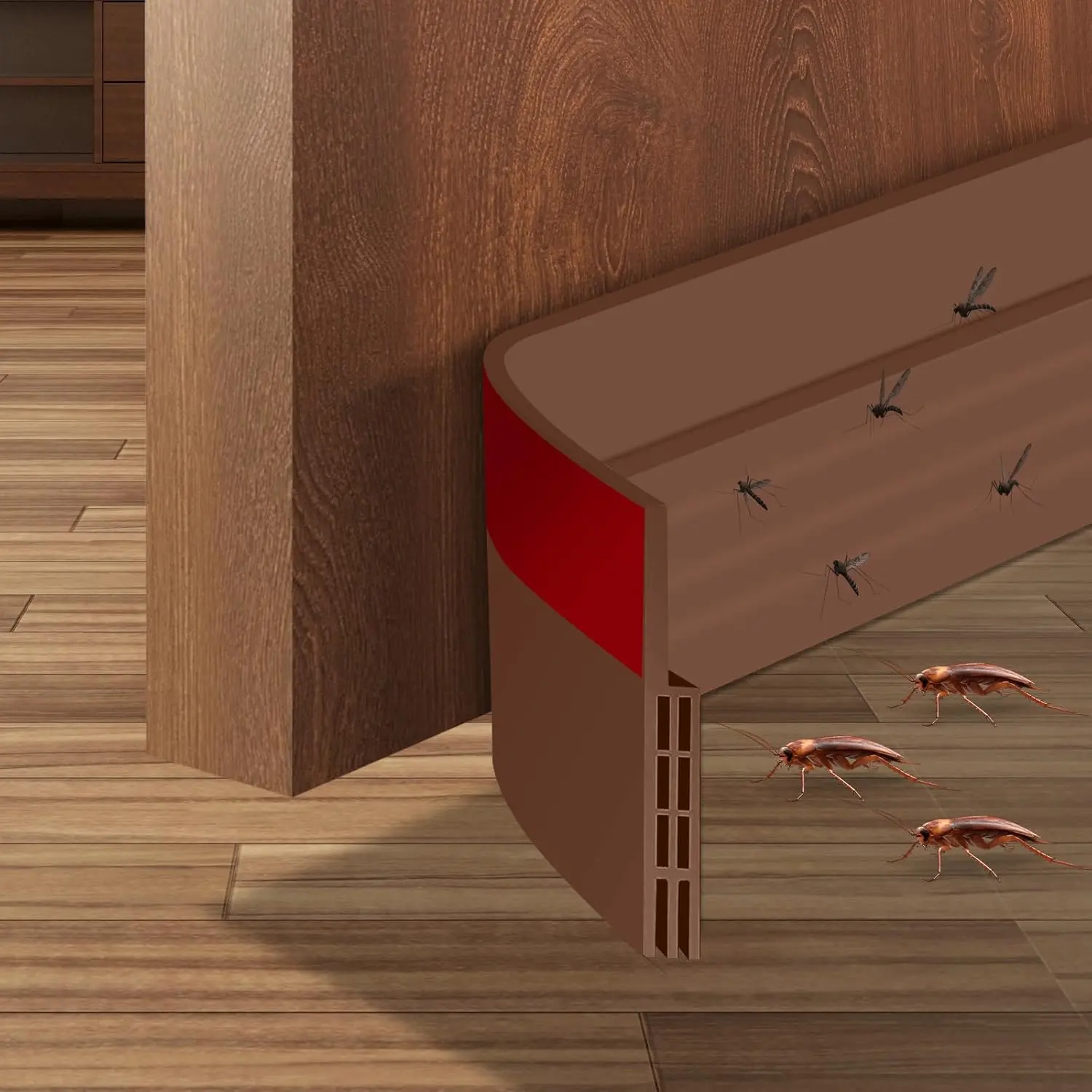 Door Draft Stopper Under Door Seal, 2" W x 39" Cutable Soundproof Door Seal, Adhesive Under Door Sweep Weather Stripping Soundproof Kit, Under Door Draft Stopper Seals Anti--Brown