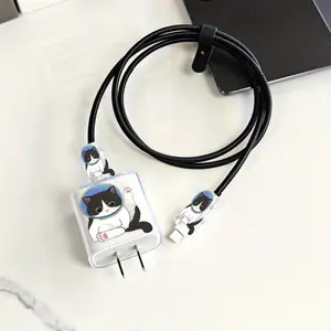 5pcs Cute Cat Helmet Design Charger Protector Set for iPhone 16, 15, 14, 13, 12, 11 Pro Max - Durable & Wear-Resistant 20W Fast Charging Head and 18W Cable Cover, Perfect Gift for Boyfriend/Girlfriend, Dino Charger, Charger Protector, Charger Protector In