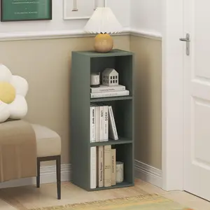 LUDER Bookcase, 3-Cube Bookshelf, Bookcase, 9.3 x 12 x 31.5, for Living Room Bedroom Home Office, Sage Green