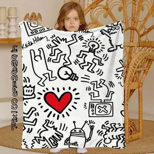 Keith Haring Graffiti Art Blanket Ultra Soft Microfiber Fleece Cozy Warm Lightweight Knee Throw Bedroom Couch Sofa Winter Decor Birthday Gift Christmas Gift for Art Lovers Teens Men Women Pop Style