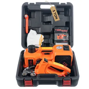 5-Ton Electric Hydraulic Jack with Built-in LED & Air Pump Portable Electric Wrench Set for Car Repair Tools Home Use.Compatible with Various Vehicle Models,Gloves,Storage Box Automotive Tire Inflator
