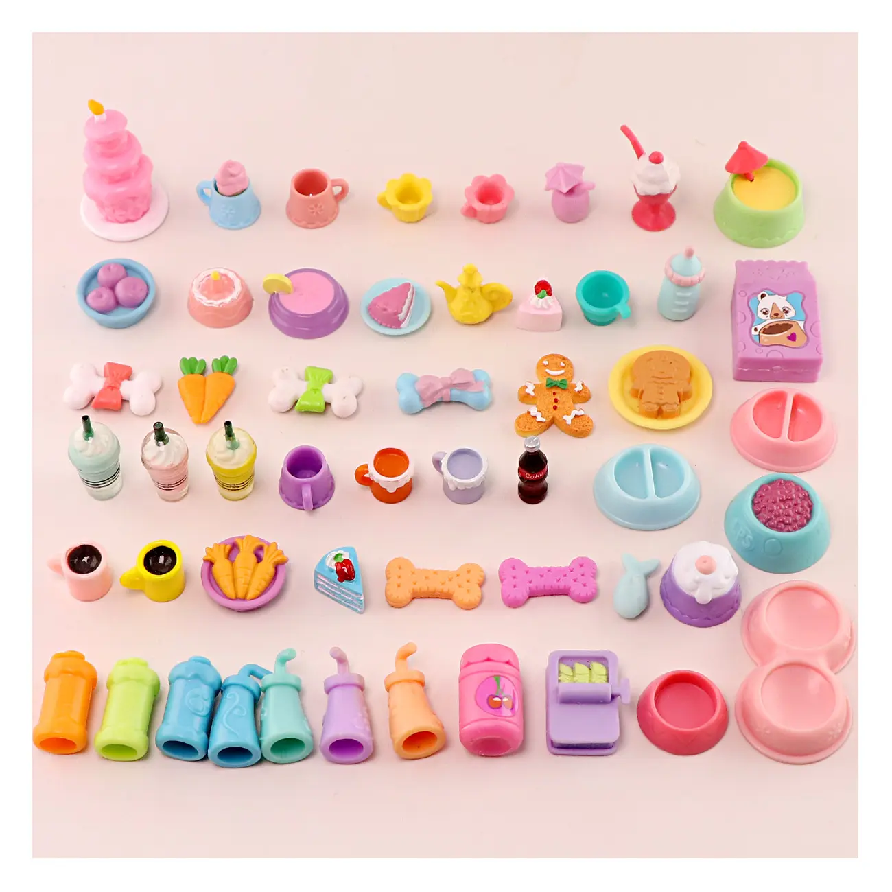 10 Pcs Mini Plastic Pet Food Accessories Miniature Set for Doll Making - Action Bobble-Head Small Pets (Shorthair Cat, Dachshund, Husky, Kitten, Bunny, Great Dane)