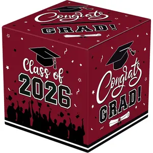 Graduation Card Box 2026 - Congrats Grad Card Boxes Holder, Maroon and Black Class of 2026 Graduation Gift Cards Box for Graduation Party Decorations 2026 Favors Decor Supplies Props,9x 9 x 9 inches