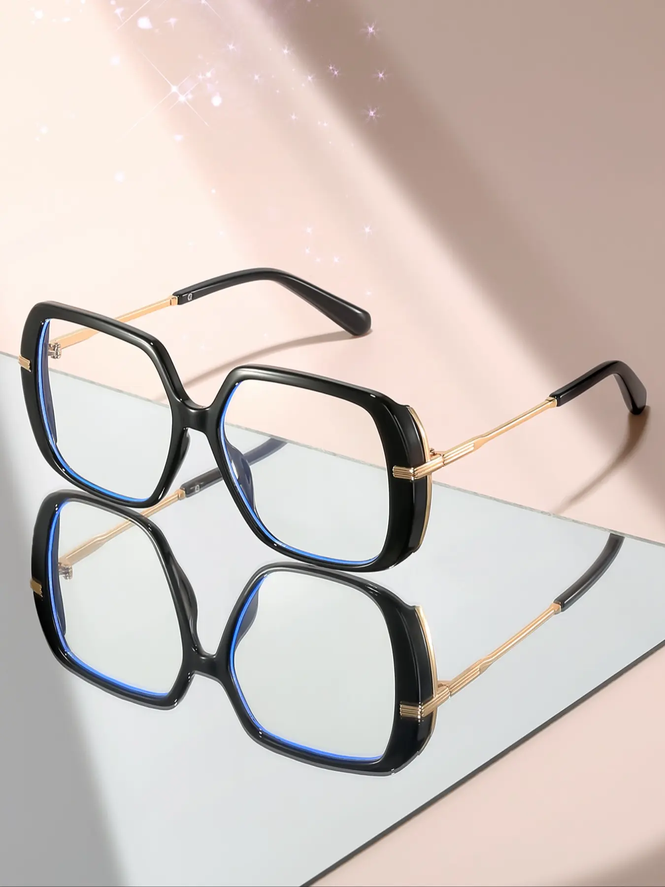 Unisex Oversized Square Glasses, Frame, Casual Style, Ditsy Floral Pattern, Plastic Material, All Seasons Wear, Stylish Square Frames, Square Frame Eyewear