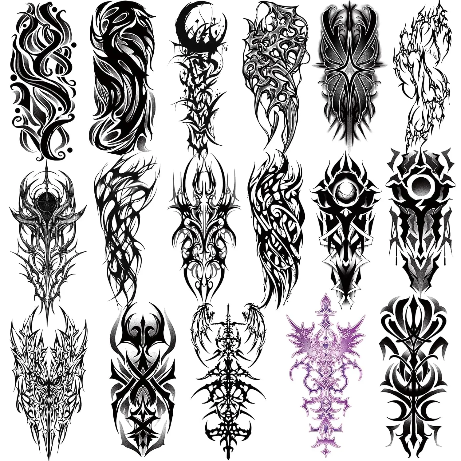 77 Sheets Temporary Tattoos for Adults Kids, 17 Cyber ​​Sigilism Tribal Chest Shoulder Half Arm Fake Tattoos, 60 Waterproof and Long Lasting Small Tattoos for Men and Women