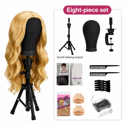 22" Canvas Adjustable Wig Mannequin Head Tripod Set with Table Clamp Holder, Professional Styling Tool for Hair Replacement & Drying, Hair Stylist Gift with HD Wig Cap