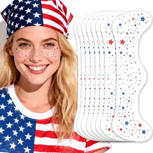 8PCS 4th of July Glitter Freckle Face Tattoos – Red White Blue Star Makeup