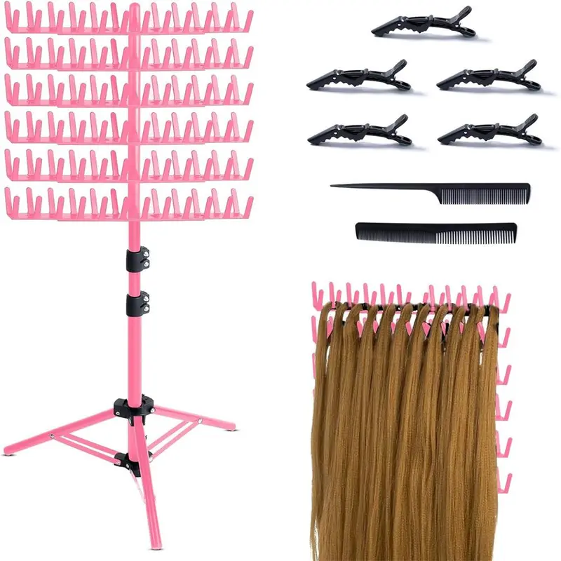 Hair Extension Holder Hanger, 1 Set 144-peg Hair Divider Rack with Comb and Clips, Hair Combs for Braiding, Hair Styling Accessories for Salon & Barber Shop