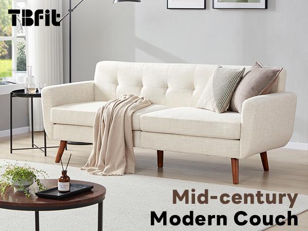 Tbfit 77.2" Linen Loveseat Sofa - Mid-Century Modern Compact Durable Easy Sofa Sets, Button Tufted Design, Solid Wood Legs, Pocket Spring Cushion, Easy Assembly, Summervibes, Compact Sofa Sets,dorm essentials,home decor