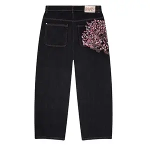 European and American retro plum blossom embroidered straight-leg jeans, unisex, versatile, unique street style trendy jeans, cross-border