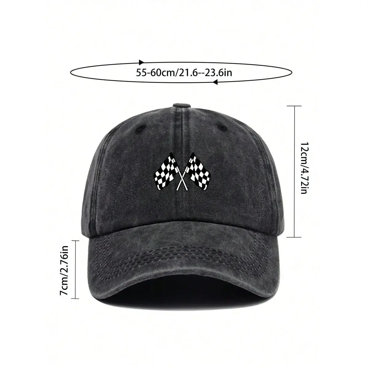 Unisex Fashion Plaid Flag Racing Dad Hat - Washed Denim Cotton, Breathable, Flexible, Curved Brim, Cooling Lightweight Portable, Adjustable Size, All Seasons Single-Layer Baseball Cap for Daily Outdoor Sports, Hand Wash Only