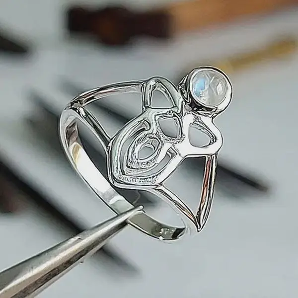 Unisex Mystical Celtic Knot Moonstone Sterling Silver Ring - Emotional Healing Ring for Balance, Protection, Semiprecious Stone Jewelry Gift for Special Occasions