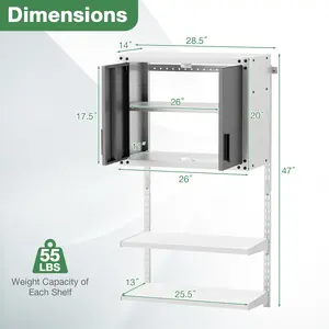 COSTWAY - Metal Wall Cabinet with Lock and 3 Adjustable Shelves