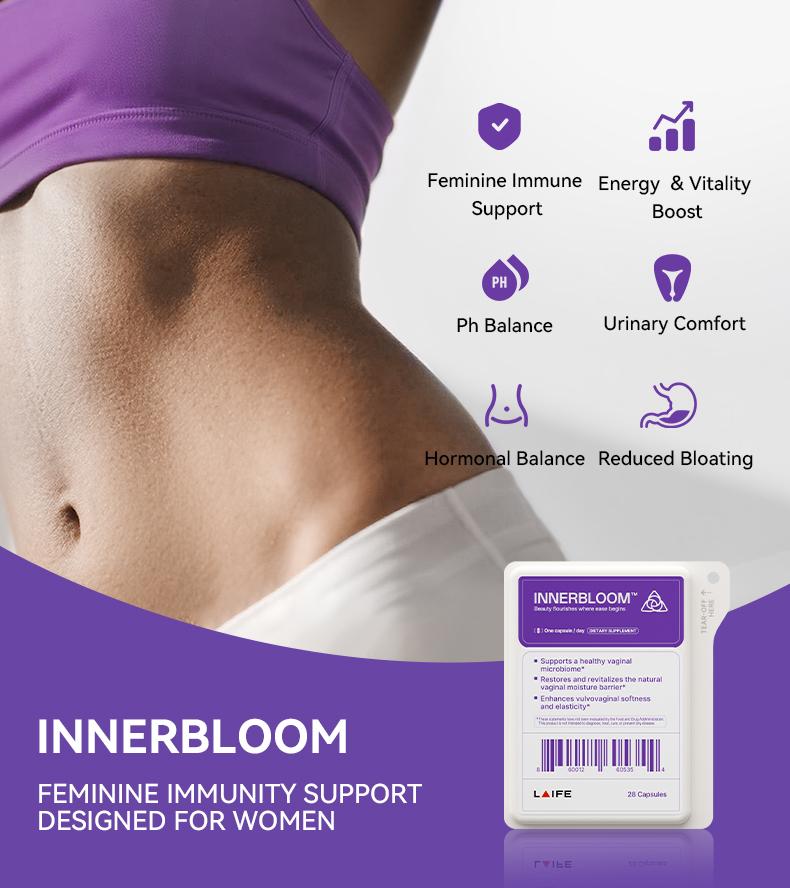 Laife InnerBloom–Vaginal Immunity Support-The World’s First Plant- Urinary Wellness, Digestive Balance, Immune Support & Natural Energy – with Probiotics, Damiana, Flaxseed, Cranberry Extract, Urolithin A & Creatine