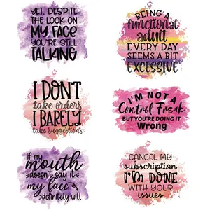 Letter Pattern Heat Transfer Stickers, 6pcs Washable Plastic Solvent-based Clothing Heat Transfer Sticker, Creative Slogan Graphic DIY Heat Press Transfer Sticker For T-Shirt, Jeans, Jacket