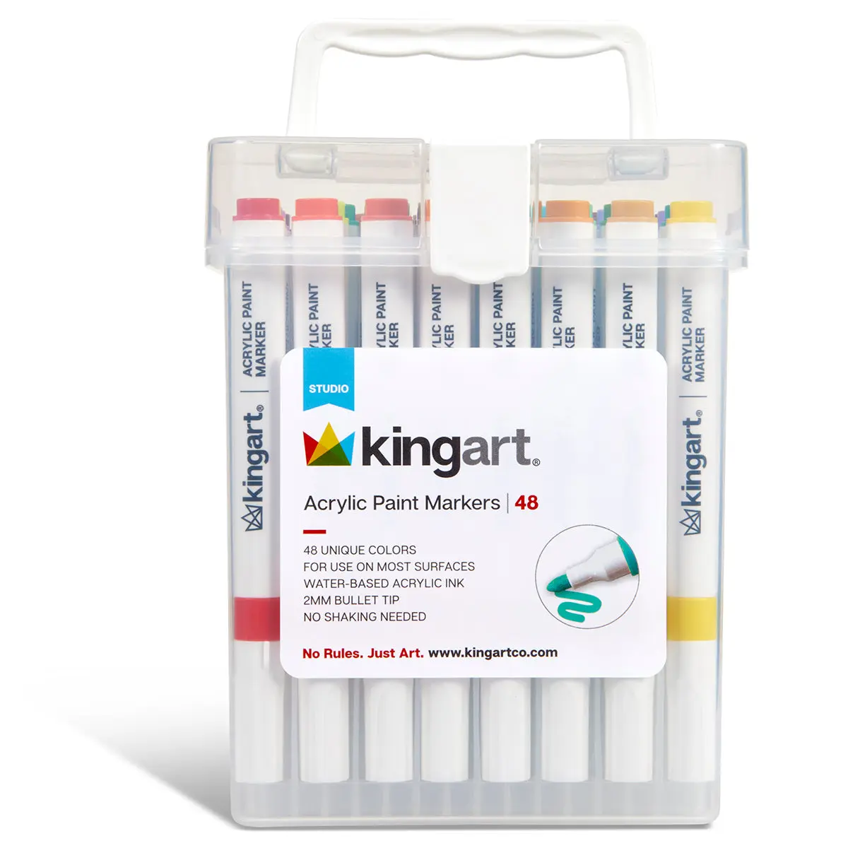 KINGART Studio Acrylic Paint Markers, 48 Colors, 2mm Bullet Tip, Water-Based Ink, for Glass & Wood, Art School & DIY Painting Office Stationery Supplies