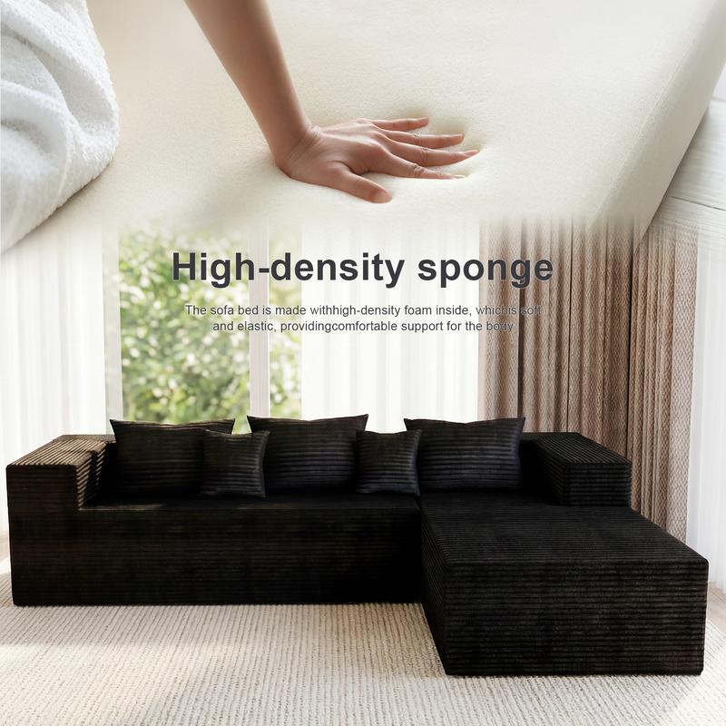 Extra-large L-shaped sofa with chaise lounge, minimalist design with a compact frame, no assembly required, modular cloud-style sectional sofa, 105 inches, suitable for living room and bedroom (Black)