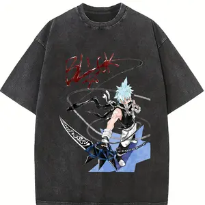 Soul Eater - Black Star Anime Washed T-Shirt | Double-sided, Unisex Design, Japanese Manga Merchandise, Men'S T-Shirt, Retro Black, Retro Streetwear, Casual Style, Regular Fit, Crew Neck, Summer Season Tshirt Cotton
