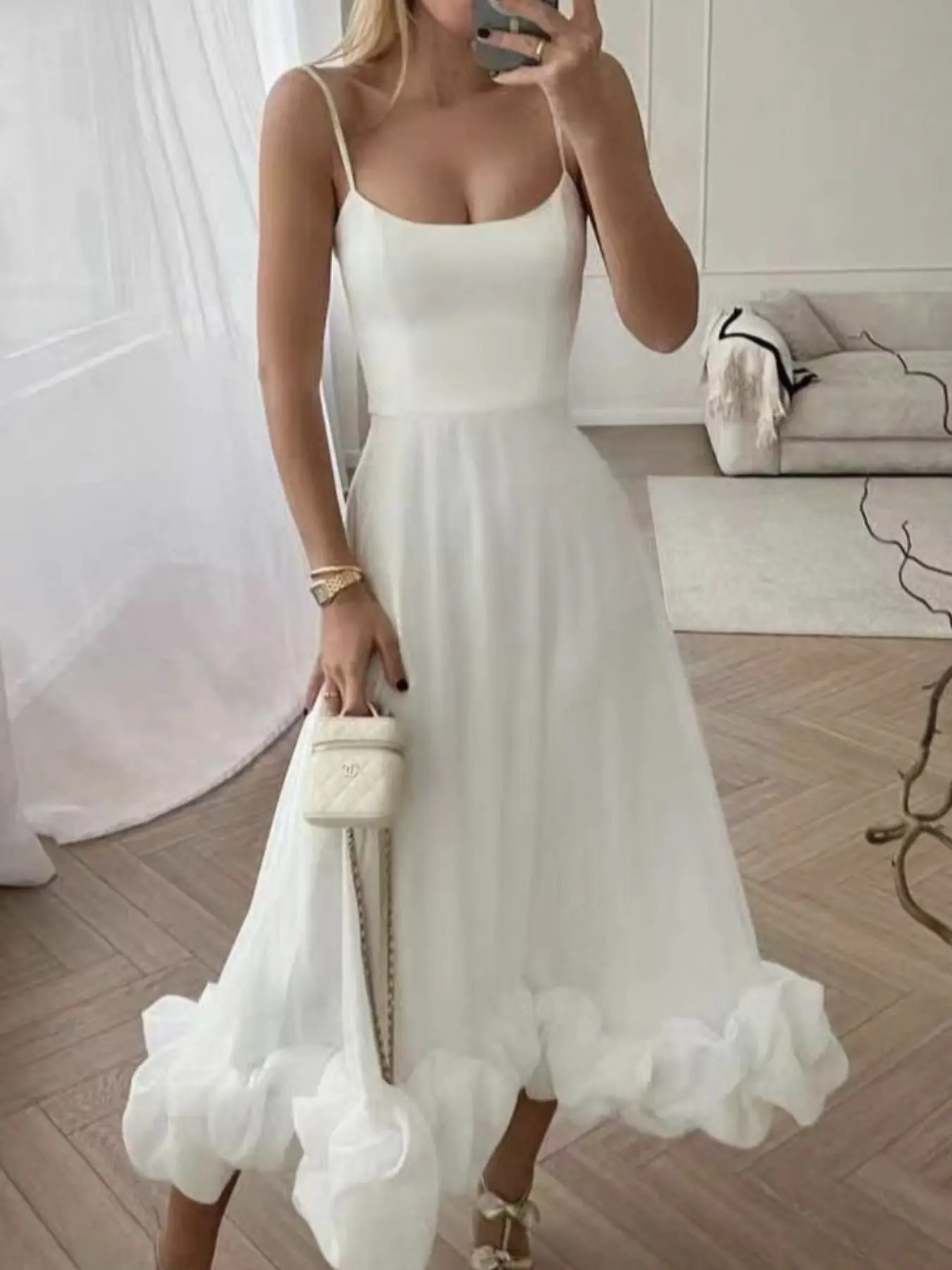 Women's Floral A-Line Maxi Dress with Spaghetti Straps, Sleeveless, Elegant 3D Flower Design, Perfect for Summer Weddings and Parties, Garden Formal Dresses for Wedding Guest, Elegance Womenswear, Bridal Shower Dress, Wedding Guest Gown