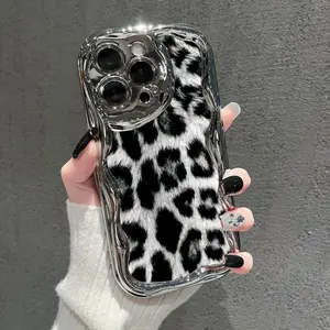 Black and White Leopard Pattern Electroplated Soft Protective Phone Case, Cute and Fashionable, Thick and Shockproof, Suitable for iPhone 17 16 15 14 13 12 11 PRO MAXPLUS, AIR and XS MAX Series Phone Cases, Anti-drop and Shockproof,  Gift for friend,girl