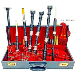 Black Scottish Highland Bagpipes Royal Stewart  With matching Cord with HardCase