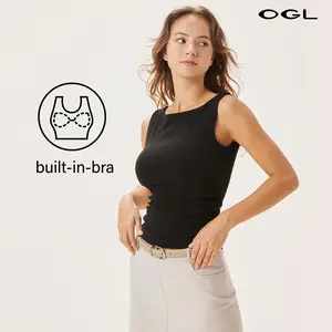 OGL Boat Neck Brami Tank Top - Medium Length Sleeveless Korean Minimalist Summer Top with Built-in Bra SpringStatements