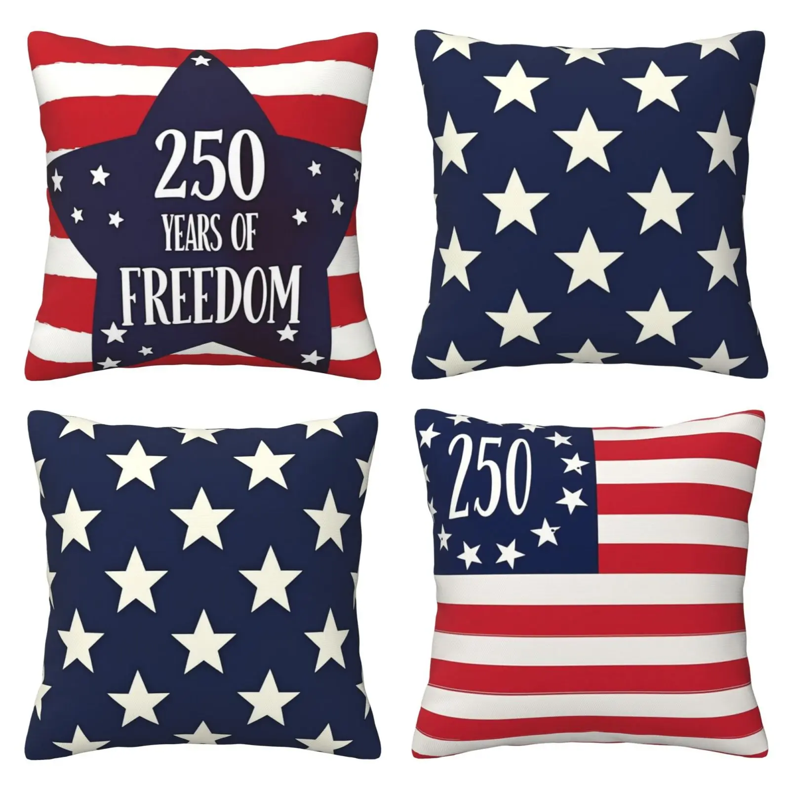 250th Anniversary Pillow Cover Decoration Set for the United States, American Flag Star Pattern Cushion Cover, July 4th Theme Pillow Cover, Home Textile, Suitable for Sofa, Bed, Home and Outdoor Use, 4-piece Set with Double sided Printing