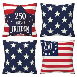 250th Anniversary Pillow Cover Decoration Set for the United States, American Flag Star Pattern Cushion Cover, July 4th Theme Pillow Cover, Home Textile, Suitable for Sofa, Bed, Home and Outdoor Use, 4-piece Set with Double sided Printing