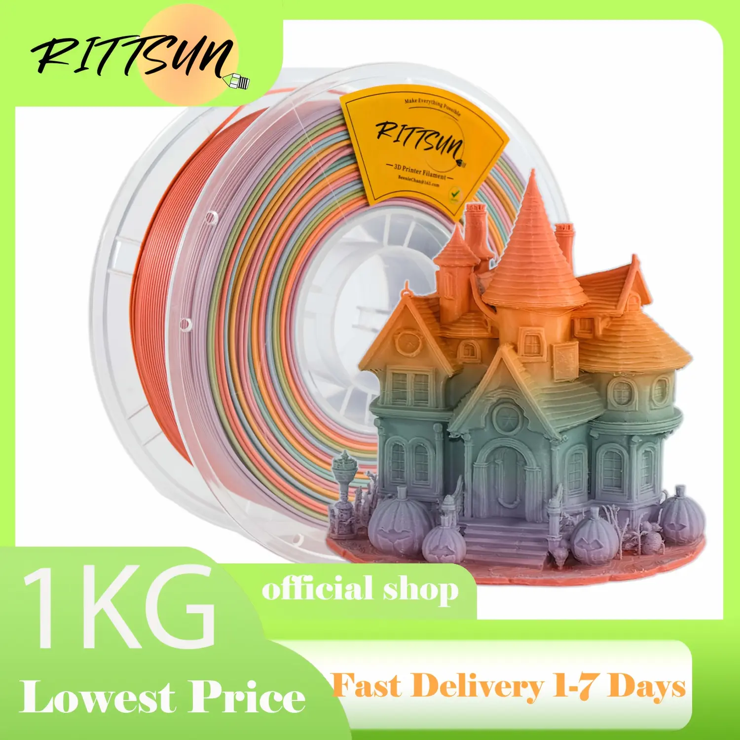 RITTSUN 2.2LB Matte Rainbow 3D Printer PLA Filament 1.75 +/- 0.03Mm, 3D Pen/3D Printer Matte Multicolor Filament PLA Spool, Macaron Rainbow