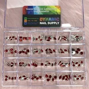 120 pcs Red Nail Charms set with Red Gems for Nails art design and decoration