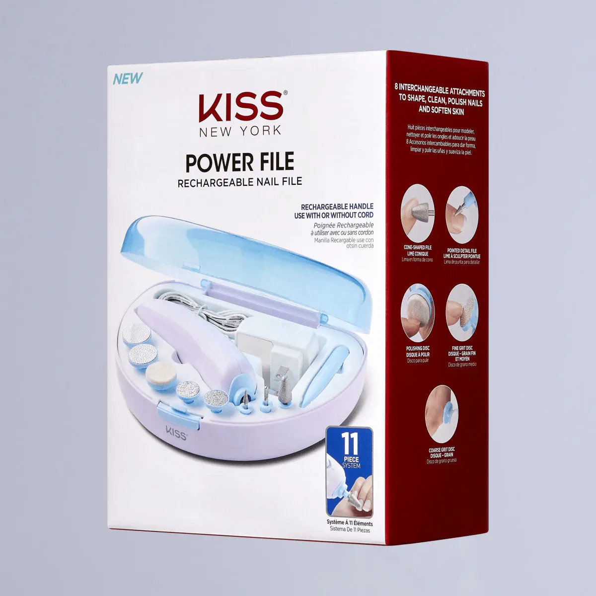 Kiss Power File Rechargeable Nail File System | All In One Kit, Nail Buffer, Manicure Tool, Electric Nail File