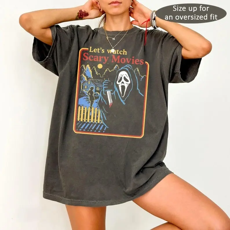 Lets Watch Scary Movie Shirt,  Ghost.Face Shirt, Halloween Movie Shirt, No You Hang Up Tee, Horror Movie Fan Gift