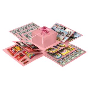4-Layer Pink Explosion Box is an All-in-One Surprise Gift Box, Candies, Album & Greeting card Love for Valentine's & Birthdays (Excluding Snacks)