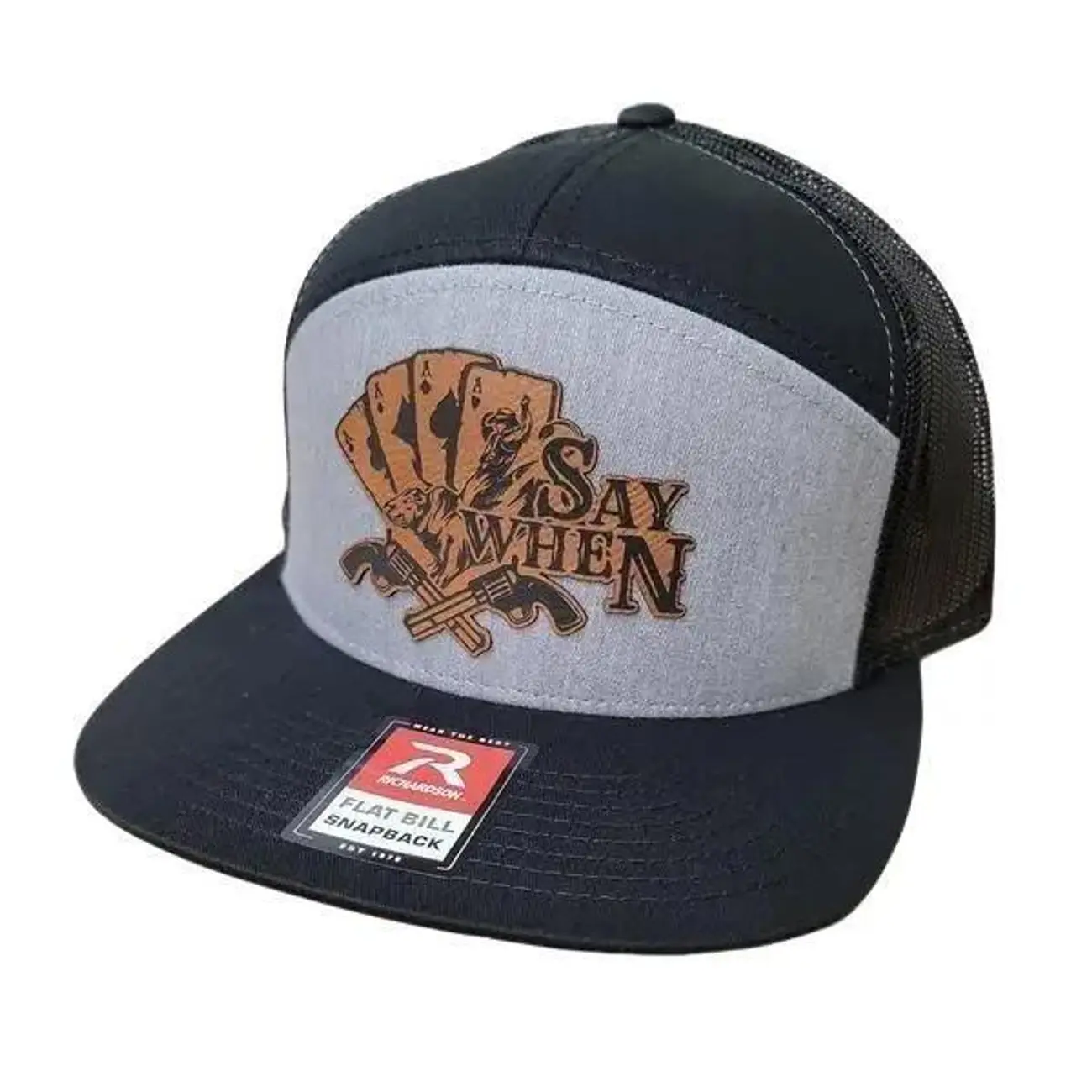 Say When Bullrider Trucker Hat  Leather Patch Richardson 112
