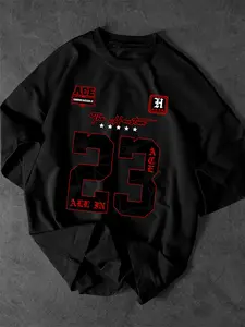 100% Men'S European And American Trend Street Style T-Shirt, Number '23' with 'The Houston' Pattern, Suitable for Friend Gatherings, Daily Casual Wear, Outdoor Sports, Machine Washable