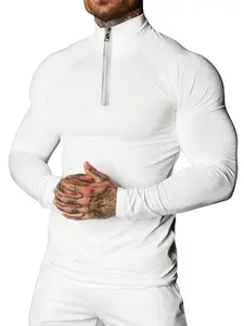 Men's Long Sleeve Zipper Hoodie, Breathable Fabric, Stand Collar Slim Fit Pullover, Gym & Casual Wear, Comfortable Sportswear, Gym Workout Clothes, Activewear T Shirt, Sports Top