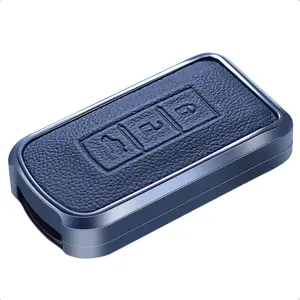 Blue Leather and Aluminum Frame Smart Key Case Cover Compatible Mitsubishi ASX Outlander 3 Button Keyless Car Remote Accessory