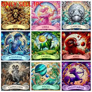 1PC Stained Glass Zodiac Sign Diamond Painting Kit. 12 Horoscope Patterns with Vibrant Stained Glass Art, Unique Constellation Wall Decor. Ideal Personalized Gift for Astrology Lovers, Easy DIY Craft with Full Supplies
