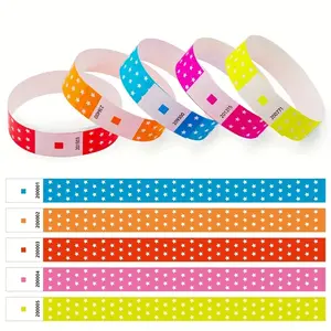100/500pcs Fluorescent Paper Wristbands with 6-Digit Serial Numbers - Assorted Colors & Patterns for Concerts Christmas