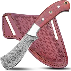8" Handmade Damascus Bull Cutter Knife – Full Tang Cowboy Hunting Knife with Leather Sheath – Fixed Blade EDC Tool for Camping, Survival, Skinning, Outdoor Use & Gift for Men Collectors