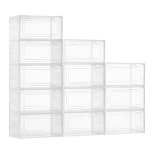 VEVOR Shoe Storage Boxes,  12 Pack Clear Stackable Shoe Boxes Storage Organizers with Magnetic Door, Fit up to US Size 13, Plastic Sneaker Containers for High Heels, Boots, and Hats, Transparent White