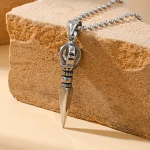 Men's Stainless Steel Gold-Plated Retro Cone-Shape Scepter Pendant Necklace, Exquisite Jewelry Gift for Halloween Costume Fashion Accessory