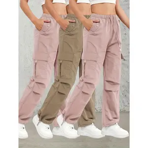 Set of 3 High-Rise Trousers for Women Featuring Elastic Drawstring Waists - Made from Lightweight, Breathable, Equipped with Several Pockets, Perfect for Casual Outings in Spring, Summer, And Fall