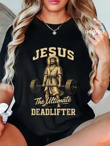 100% Cotton Unisex JESUS The Ultimate DEADLIFTER Fitness Weightlifting Workout Gym T-Shirt Christ Christian Tops