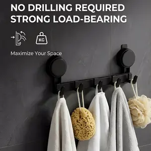 No-Drill Slide Wall Hooks, 5-Pack Rustproof Alum Space Saver, Instant Install Heavy Load Hooks for Renters, Shower Safe Kitchen & Bathroom Accessories Organizer,summervibes, Maximize Your Space, No Drilling Required, Suction Cup Hook Rack