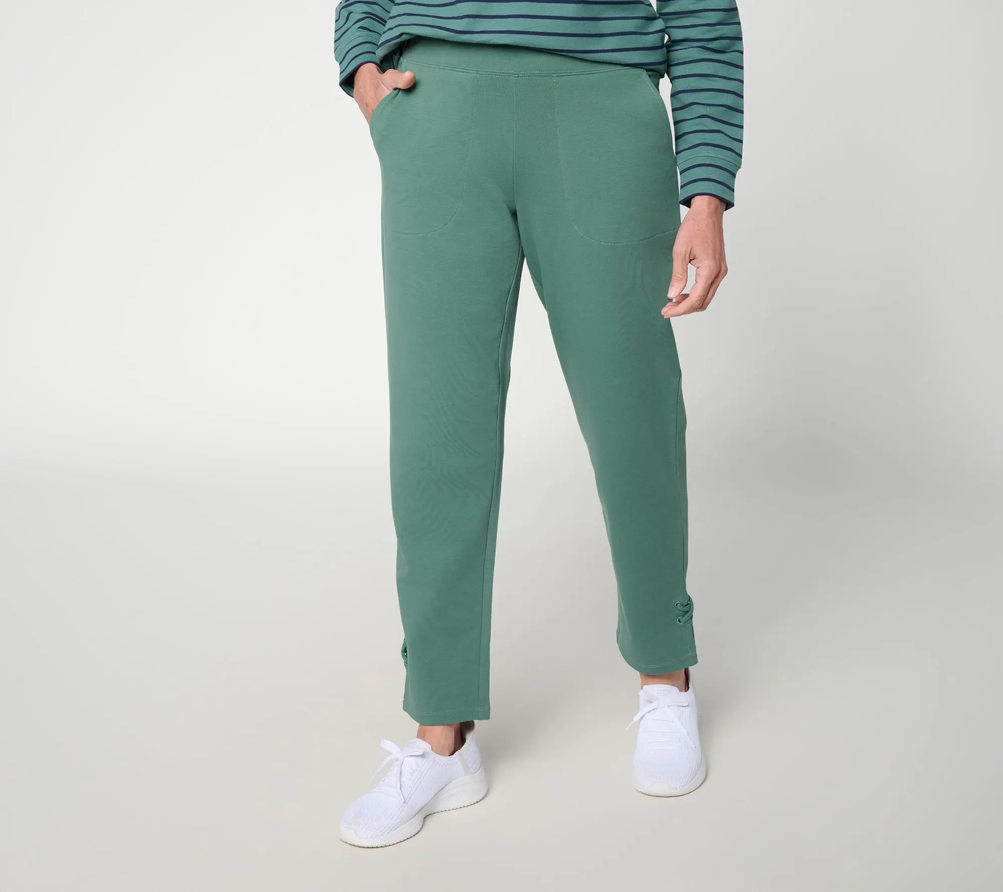 Denim & Co. Active Regular French Terry Ankle Pants W/ Lace Up Detail